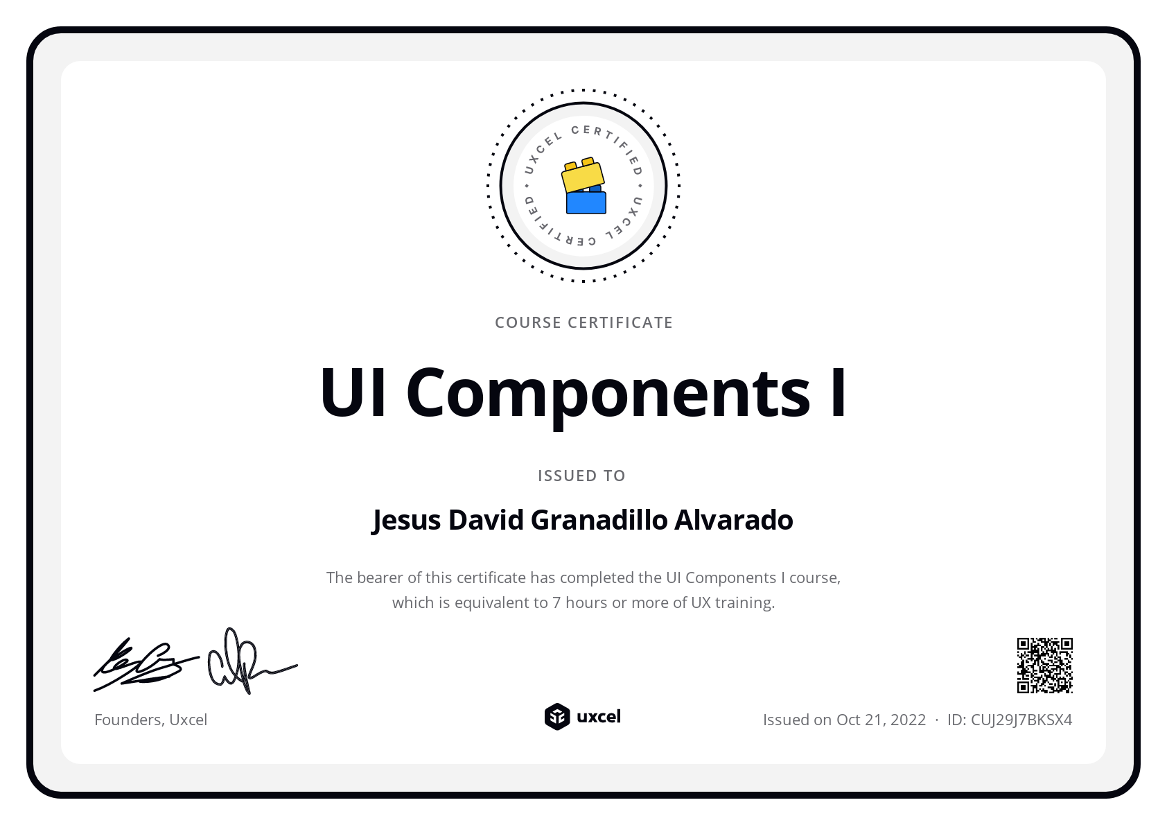 Jesus David Granadillo Alvarado's certificate